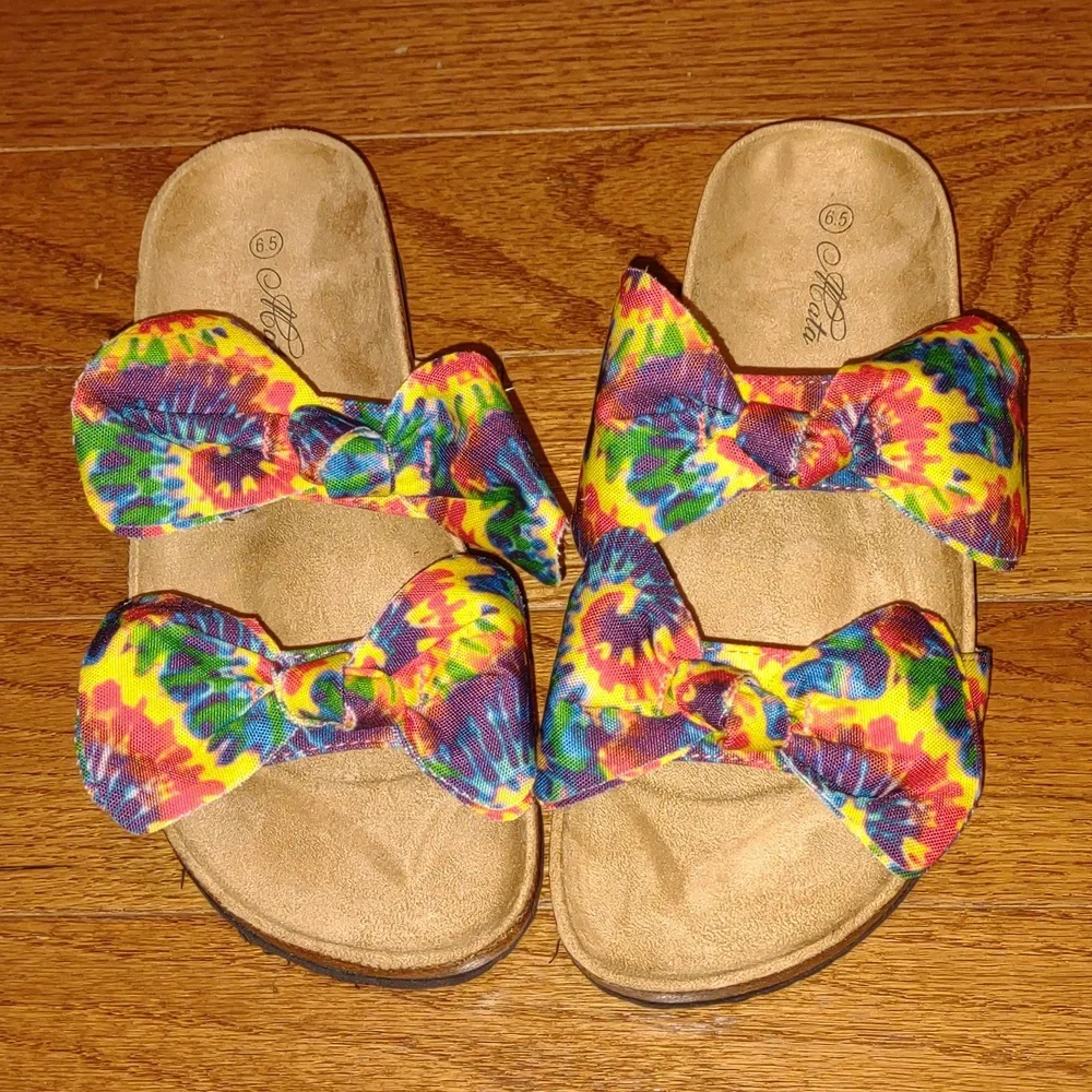 💦MATA Boardwalk👣16 Green/Yellow Double Bow Tie Died Sandals - Picture 10 of 10